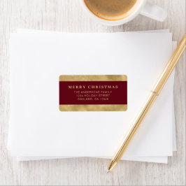 Elegantes Minimal Red & Imitats Gold Weihnachtslab Adressaufkleber