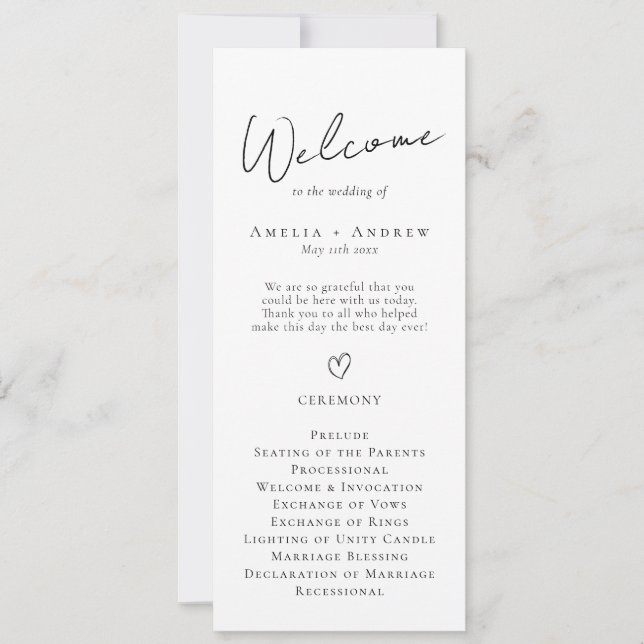 Elegantes Minimal-Script-Schwarz-weiß-Hochzeitspro (Vorderseite)