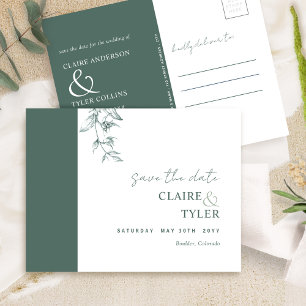 Elegantes Minimal, Tiefgrüne Hochzeit Save The Dat Postkarte