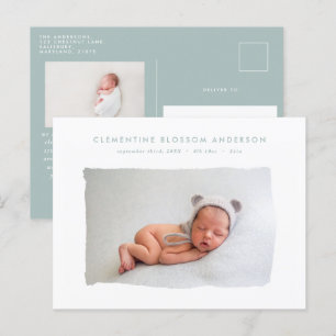 Elegantes minimales Blue-Geburt-Ankündigung-Foto Ankündigungspostkarte