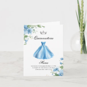 Elegantes minimales florales Blau Quinceañera Wass Einladung