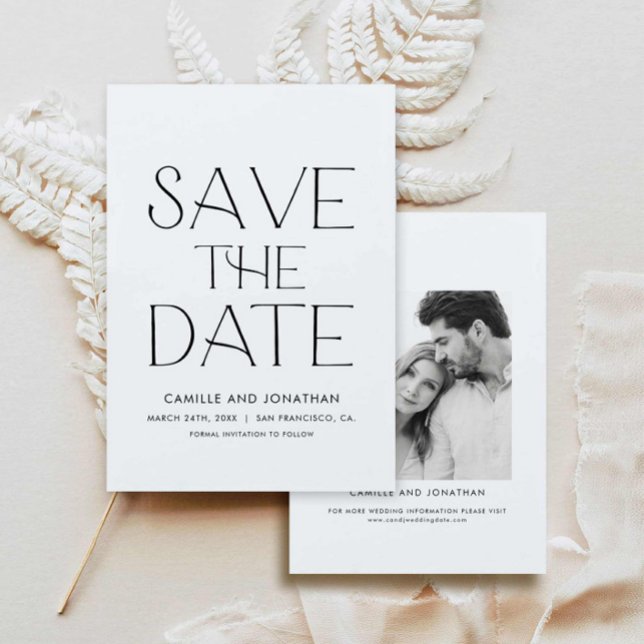 Elegantes Minimales Foto Save the Date (Elegant Simple Black and White Photo Save the date card)