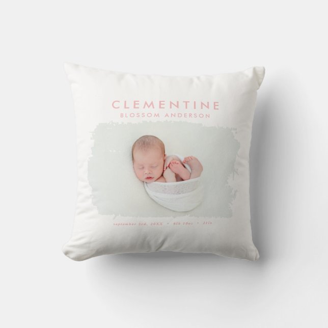 Elegantes minimales Foto zur Geburtsankündigung Kissen (Vorderseite)