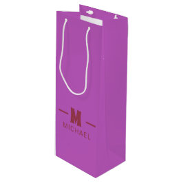 Elegantes, minimales, heißrosa und rotes Monogramm Geschenktüte Für Weinflaschen