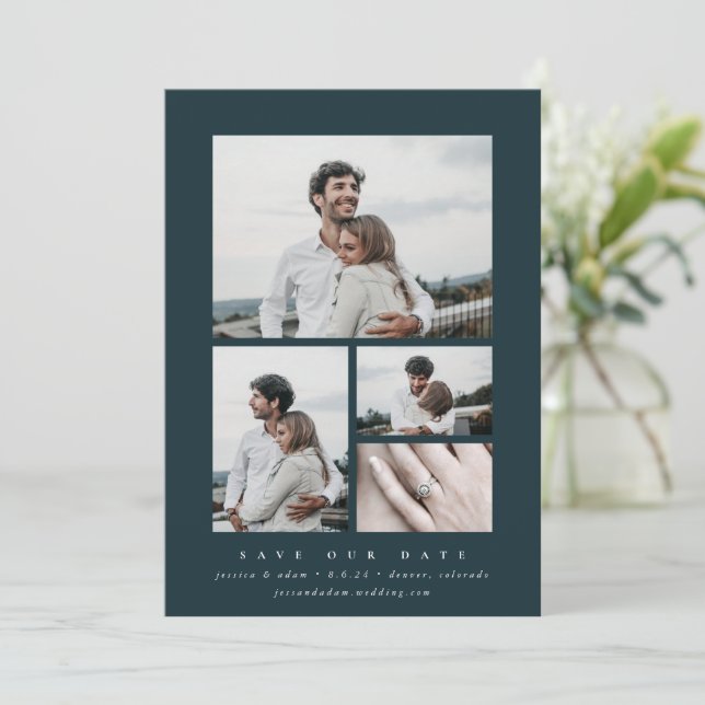 Elegantes minimales Multi-Foto Save The Date (Stehend Vorderseite)