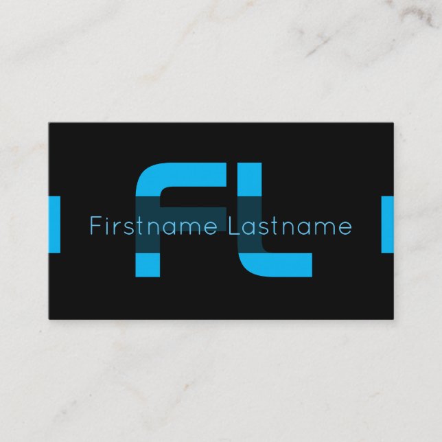 Elegantes minimales Schwarz-Indigoblau-Monogramm Visitenkarte (Vorderseite)