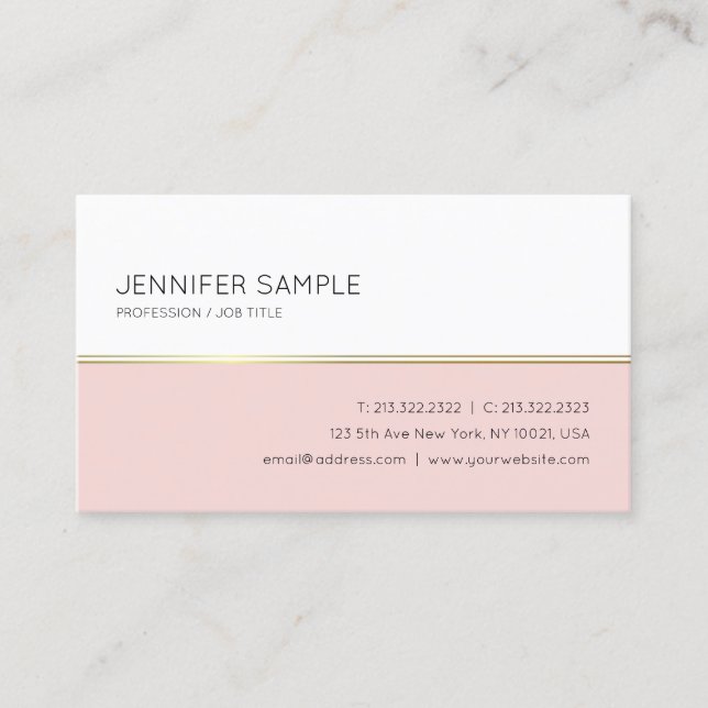Elegantes Minimalistic erröten rosa Goldweißes Visitenkarte (Vorderseite)