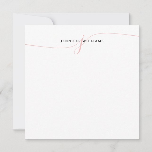 Elegantes Minimalistisch Blush Pink Script Monogra Mitteilungskarte (Vorderseite)