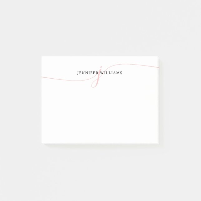 Elegantes Minimalistisch Blush Pink Script Monogra Post-it Klebezettel (Vorderseite)