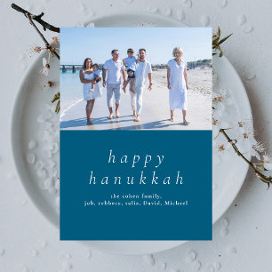 Elegantes Minimalistisch Happy Hanukkah Familie 1 Feiertagskarte