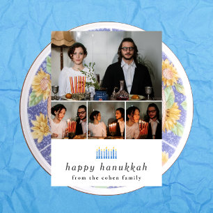 Elegantes Minimalistisch Happy Hanukkah Familie 4 Feiertagskarte