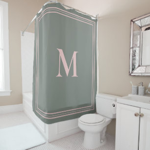 Elegantes Minimalistisch rosa grünes Monogramm Duschvorhang