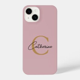 Elegantes Minimalistisch-Rosa- und Gold-Script-Mon iPhone 14 Hülle