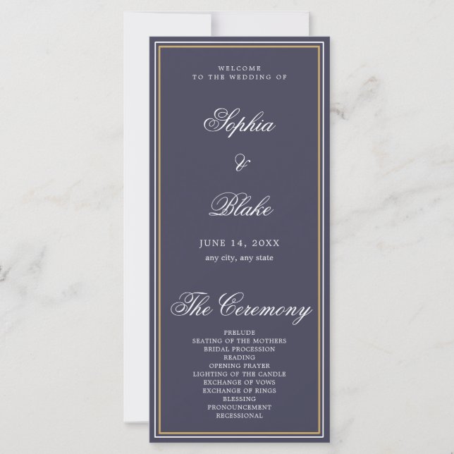 Elegantes Minimalistisch Slate Gray Wedding Progra (Vorderseite)