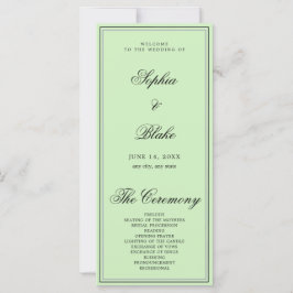Elegantes Minimalistisch Tea Green Wedding Program