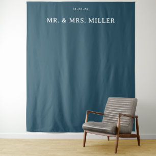 Elegantes minimalistische Hochzeitsbanner in Teal Wandteppich