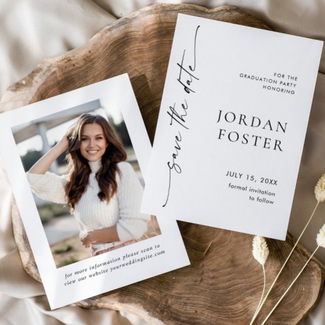 Elegantes Minimalistisches Abschluss Foto Save The Date (Von Creator hochgeladen)