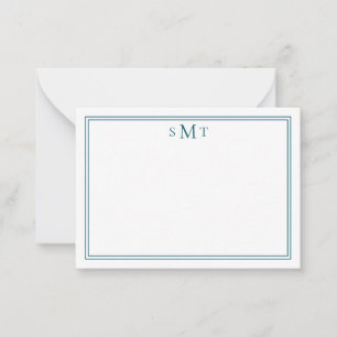 Elegantes Minimalistisches Aquamarines Monogramm Mitteilungskarte