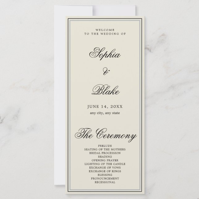 Elegantes Minimalistisches ash Light Wedding Progr (Vorderseite)