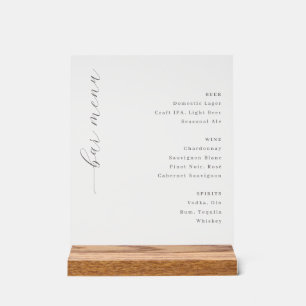 Elegantes minimalistisches Bar-Menü Acrylschild