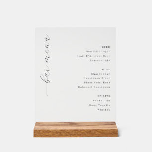 Elegantes minimalistisches Bar-Menü in Off-White Acrylschild