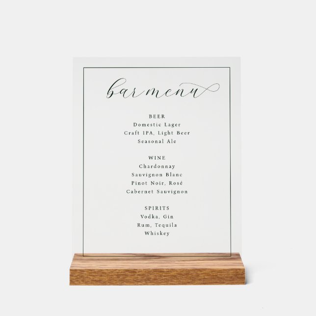 Elegantes minimalistisches Bar-Menü-Schild Acrylschild (Vorderseite)