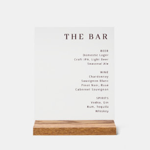 Elegantes Minimalistisches Bar-Menü-Schild Acrylschild