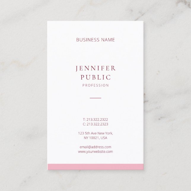 Elegantes Minimalistisches Berufliches Rosa Modern Visitenkarte (Vorderseite)