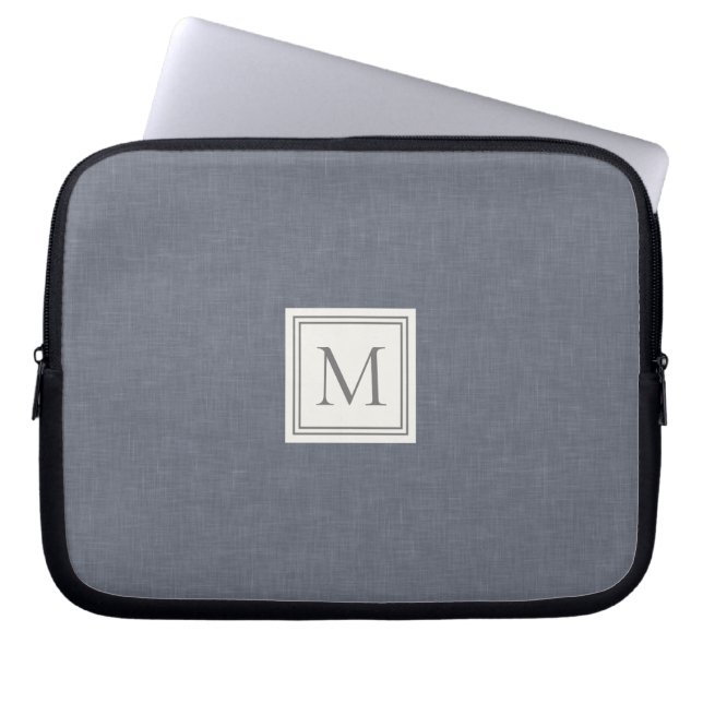 Elegantes Minimalistisches blaugraues Imitat Linen Laptopschutzhülle (Vorderseite)