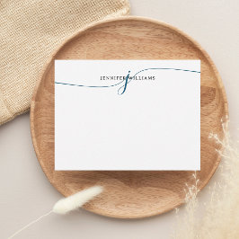 Elegantes Minimalistisches Blue Script Monogram Mitteilungskarte