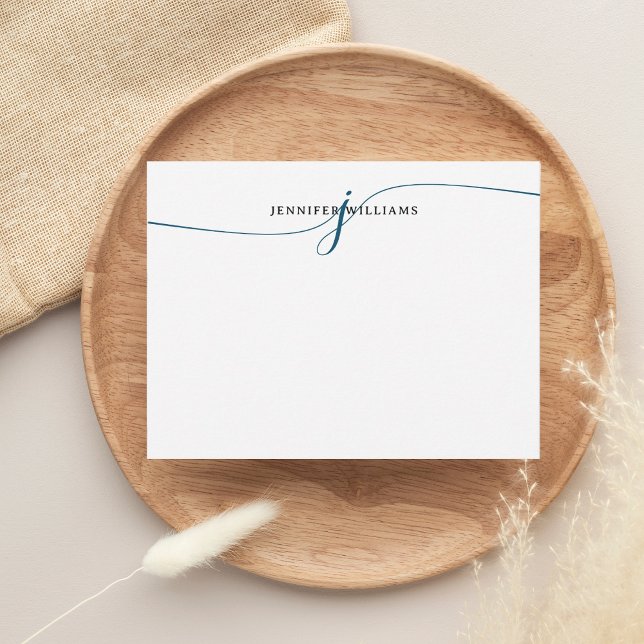 Elegantes Minimalistisches Blue Script Monogram Mitteilungskarte (Von Creator hochgeladen)