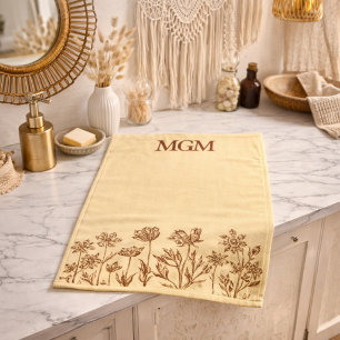 Elegantes minimalistisches Blumendesign mit Monogr Badhandtuch Set