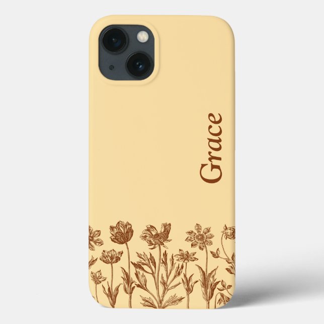 Elegantes Minimalistisches Blumendesign mit Monogr Case-Mate iPhone Hülle (Rückseite)
