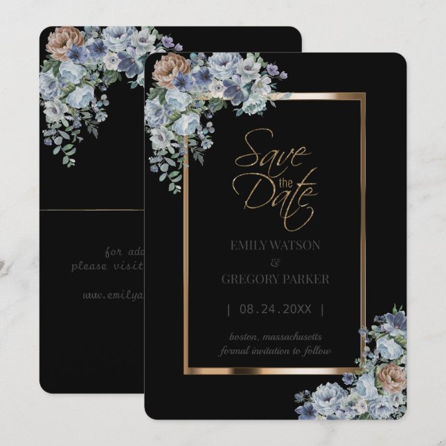 Elegantes Minimalistisches Blumengold Save the Dat Save The Date (Vorne/Hinten)
