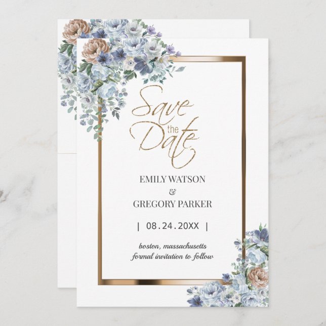 Elegantes Minimalistisches Blumengold Save the Dat Save The Date (Vorne/Hinten)