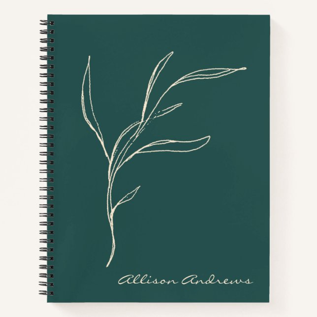 Elegantes Minimalistisches Blumengrün Personalisie Notizbuch (Vorderseite)