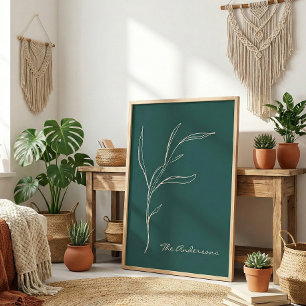Elegantes Minimalistisches Blumengrün Personalisie Poster