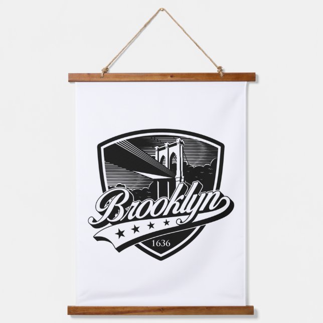 Elegantes Minimalistisches Brooklyn Logo-Design Wandteppich Mit Holzrahmen (Vorderseite)