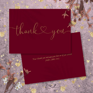 Elegantes Minimalistisches Burgundy- und Goldenen  Dankeskarte