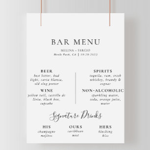 Elegantes Minimalistisches Calligrafy Wedding Bar Poster