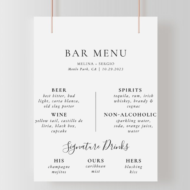 Elegantes Minimalistisches Calligrafy Wedding Bar  Poster (Von Creator hochgeladen)