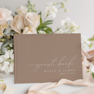 Elegantes Minimalistisches Dark Taupe Wedding Gäst Gästebuch