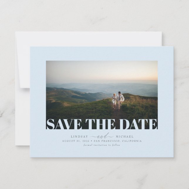 Elegantes Minimalistisches Dusty Blue Save the Dat Save The Date (Vorderseite)