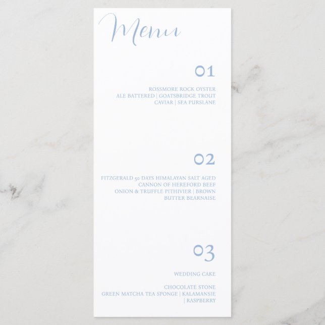 Elegantes Minimalistisches Dusty Blue Wedding Menu Menükarte (Rückseite)