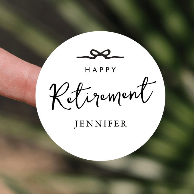 Elegantes Minimalistisches einfaches Gastgeschenk Runder Aufkleber (Minimalist black and white classic retirement favor stickers with fully editable text & colors)