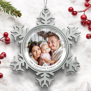 Elegantes Minimalistisches, einzigartiges Foto Schneeflocken Zinn-Ornament