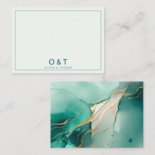 Elegantes Minimalistisches Emerald Wedding Couple  Mitteilungskarte (Vorne/Hinten)