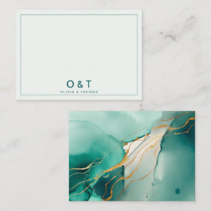 Elegantes Minimalistisches Emerald Wedding Couple  Mitteilungskarte