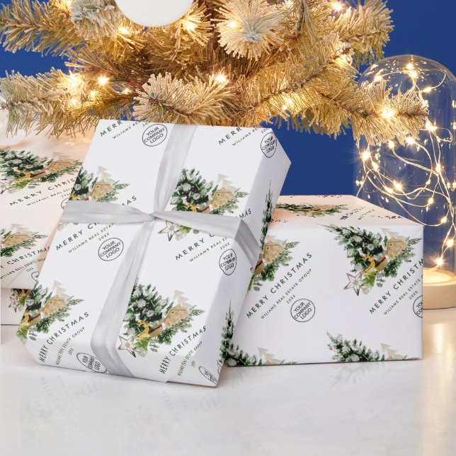 Elegantes Minimalistisches Firmenlogo Weihnachten Geschenkpapier (Feiertage)