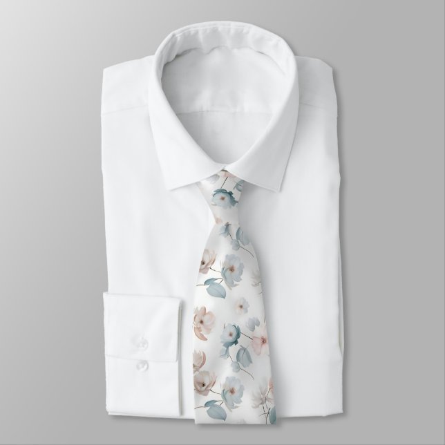 Elegantes Minimalistisches Floral-Aquarellmuster Krawatte (Gebunden)